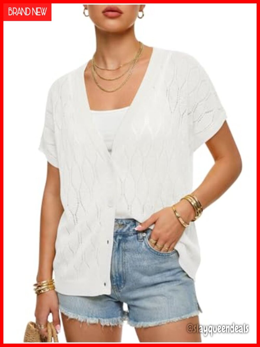 Lightweight Crochet Short Sleeve Cardigan Women's Summer Coverup